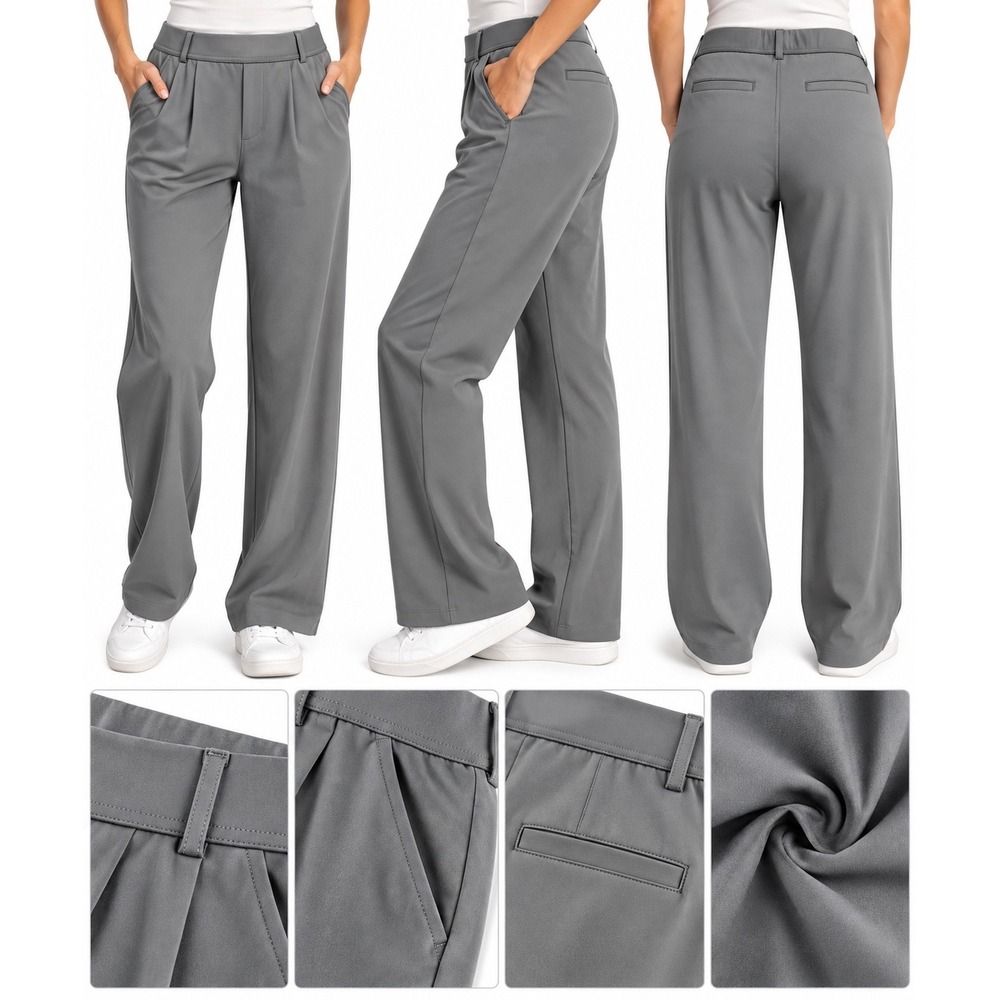 Halara Gray High Waisted Wide Leg Dress Pants Tall Size S Pleated Pockets NEW